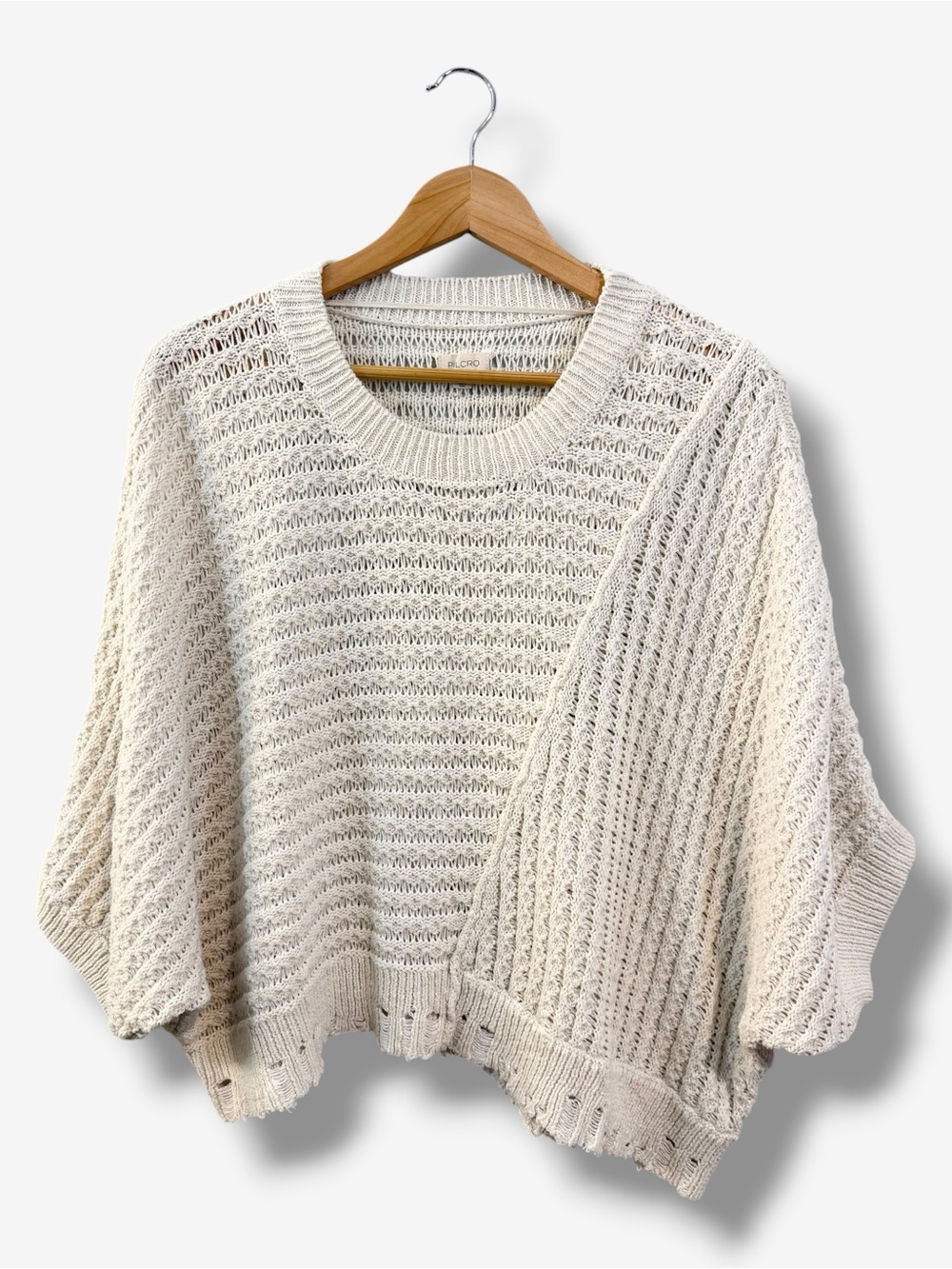 Pilcro Anthropologie Distressed Asymmetric Open Stitch Sweater M Ivory - Picture 2 of 10